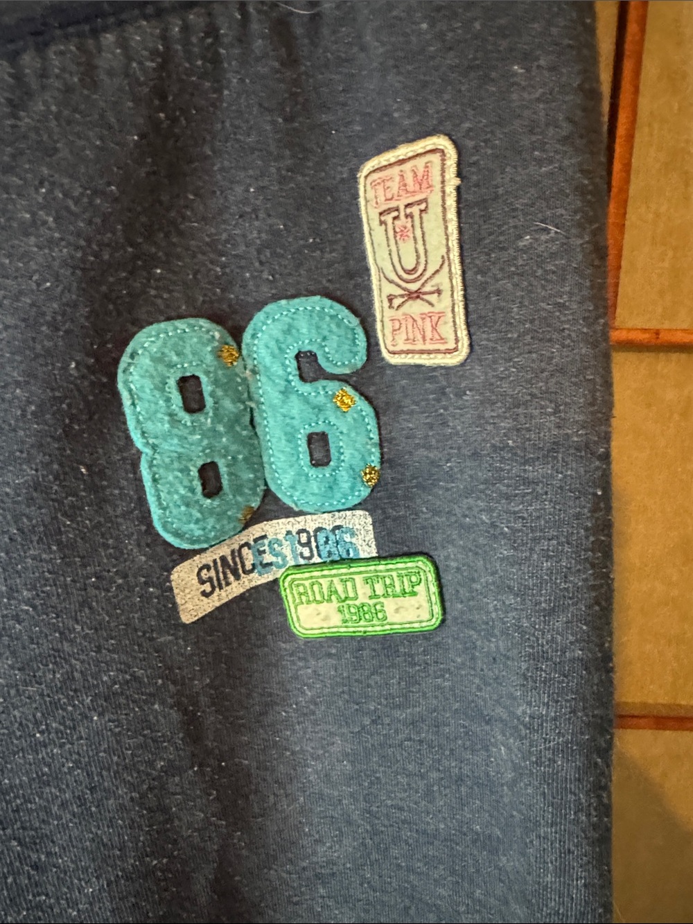 Vintage PINK Victoria's Secret Navy Sweatpants with Teal Logo Accents - Picture 2 of 5